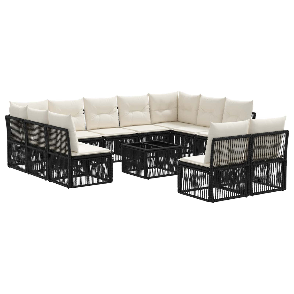 vidaXL Tuinbank Set 12 pcs Zwart poly rattan