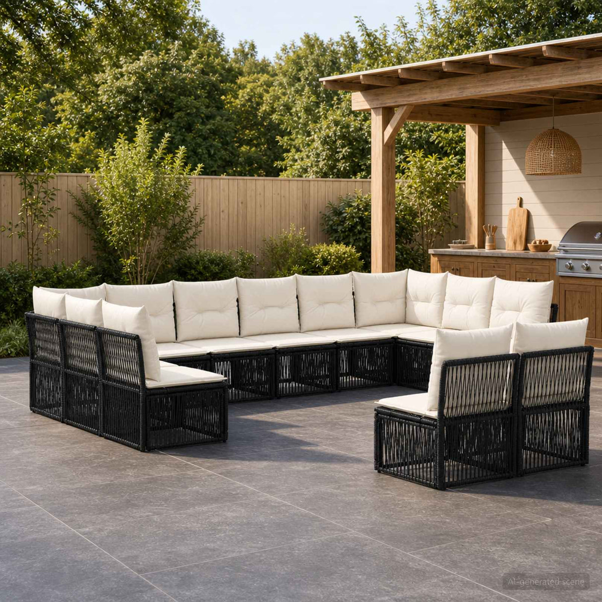 vidaXL Tuinbank Set 13 pcs Zwart poly rattan