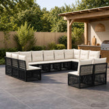vidaXL Tuinbank Set 13 pcs Zwart poly rattan