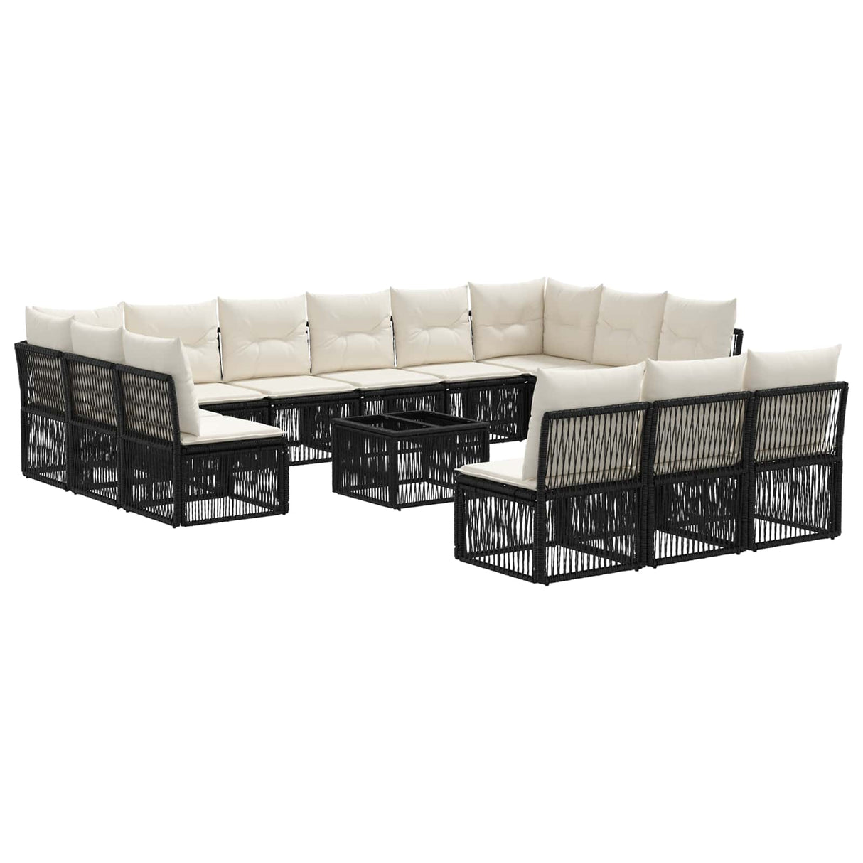 vidaXL Tuinbank Set 14 pcs Zwart poly rattan