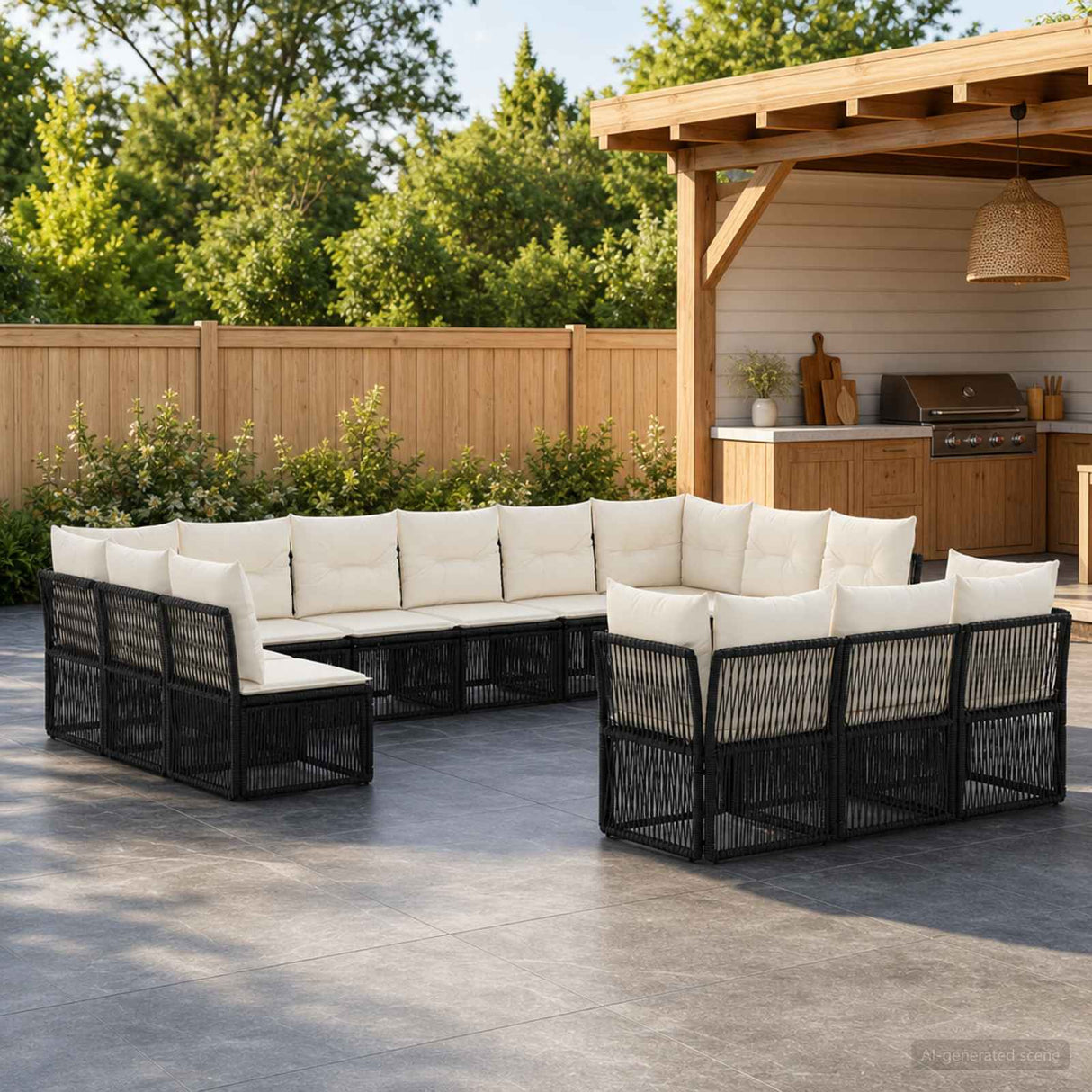 vidaXL Tuinbank Set 14 pcs Grijs poly rattan