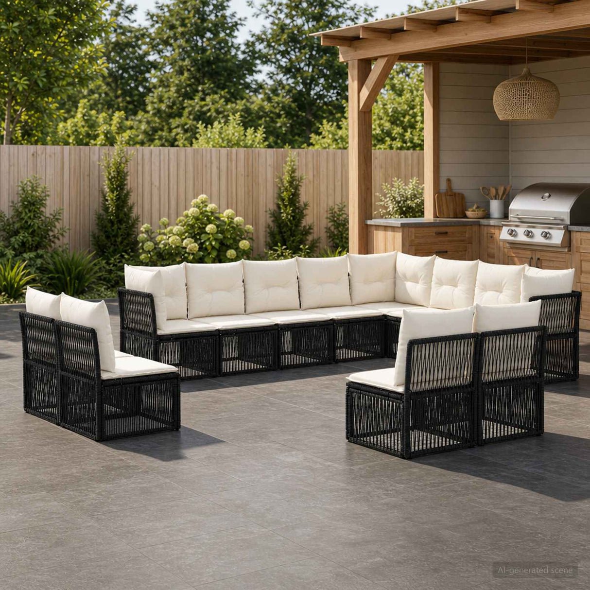 vidaXL Tuinbank Set 13 pcs Zwart poly rattan