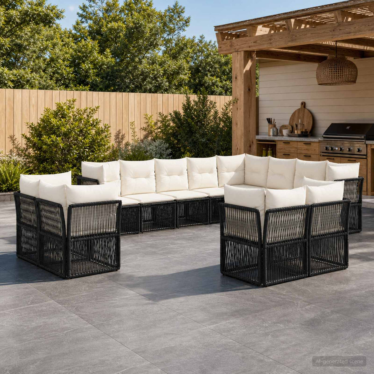 vidaXL Garden Bench Set 13 pcs Black poly rattan