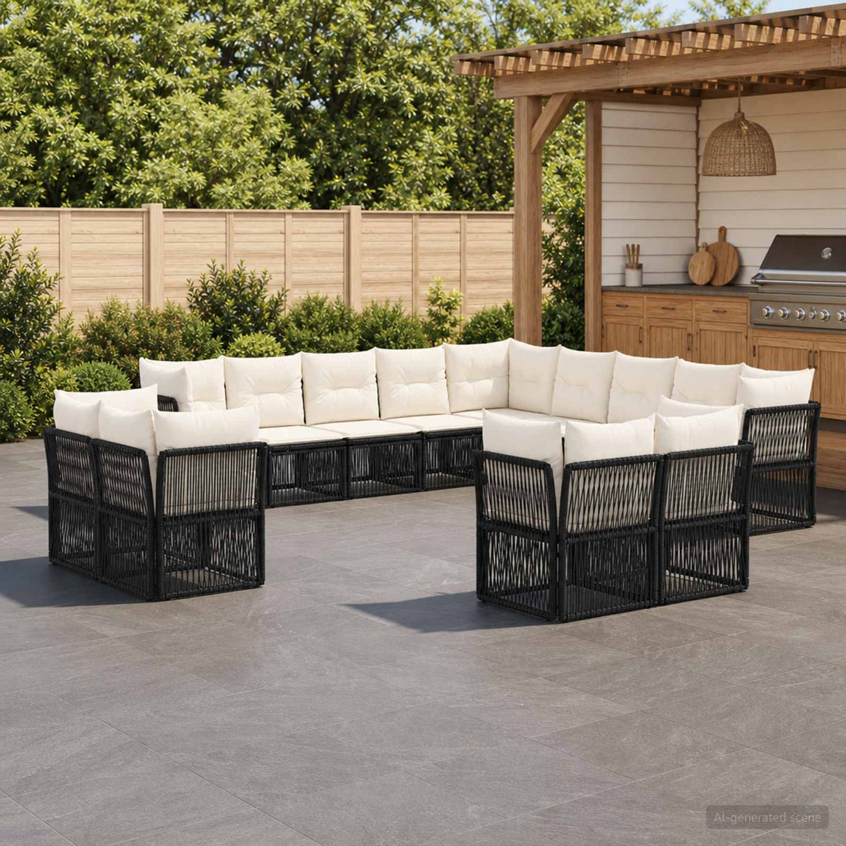 vidaXL Tuinbank Set 14 pcs Zwart poly rattan