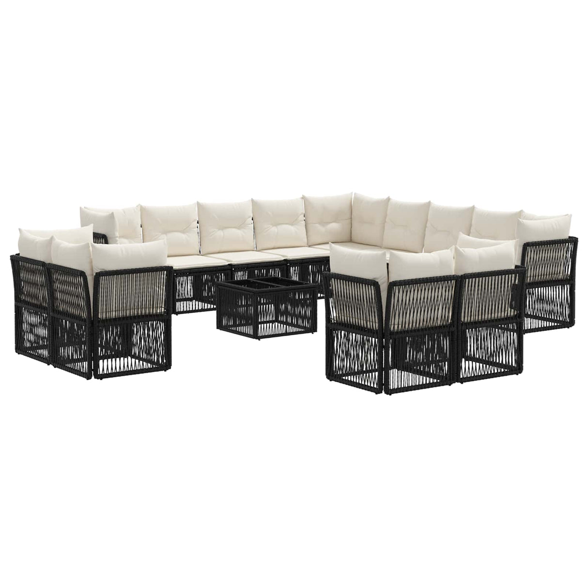 vidaXL Tuinbank Set 14 pcs Zwart poly rattan