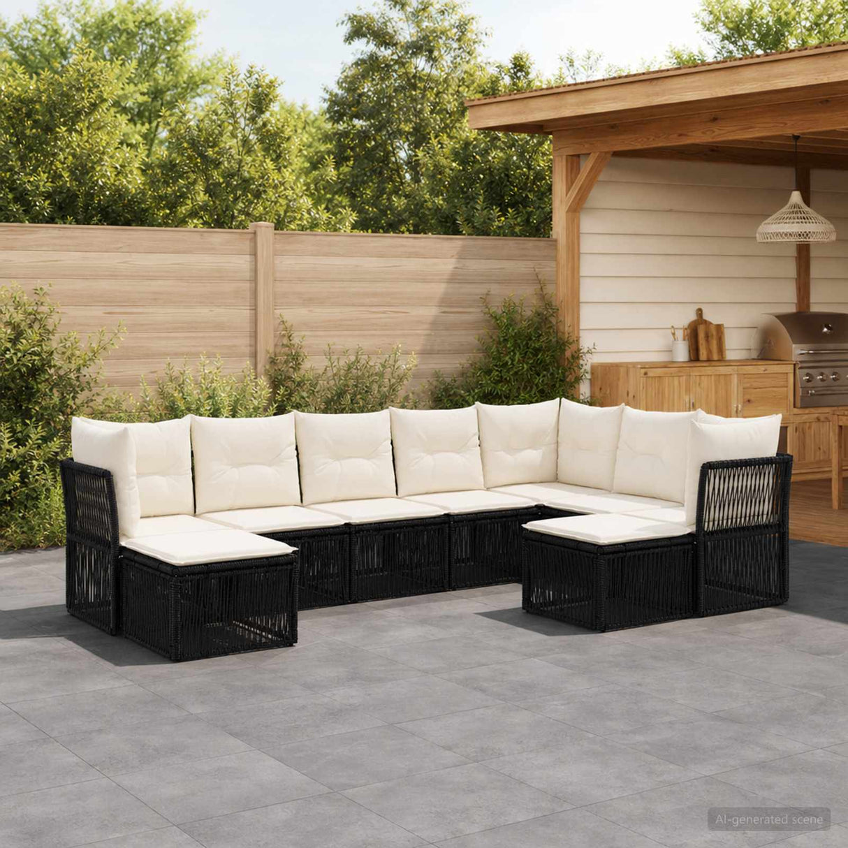 vidaXL Tuinbank Set 10 pcs Zwart poly rattan