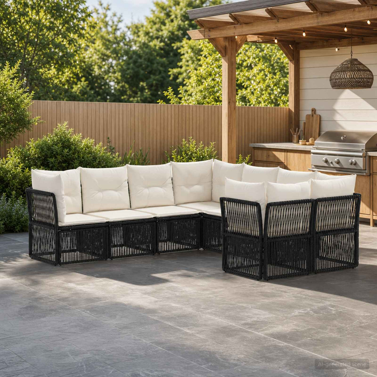 vidaXL Garden Sofa Set 8 pcs 8-Seater Black poly rattan