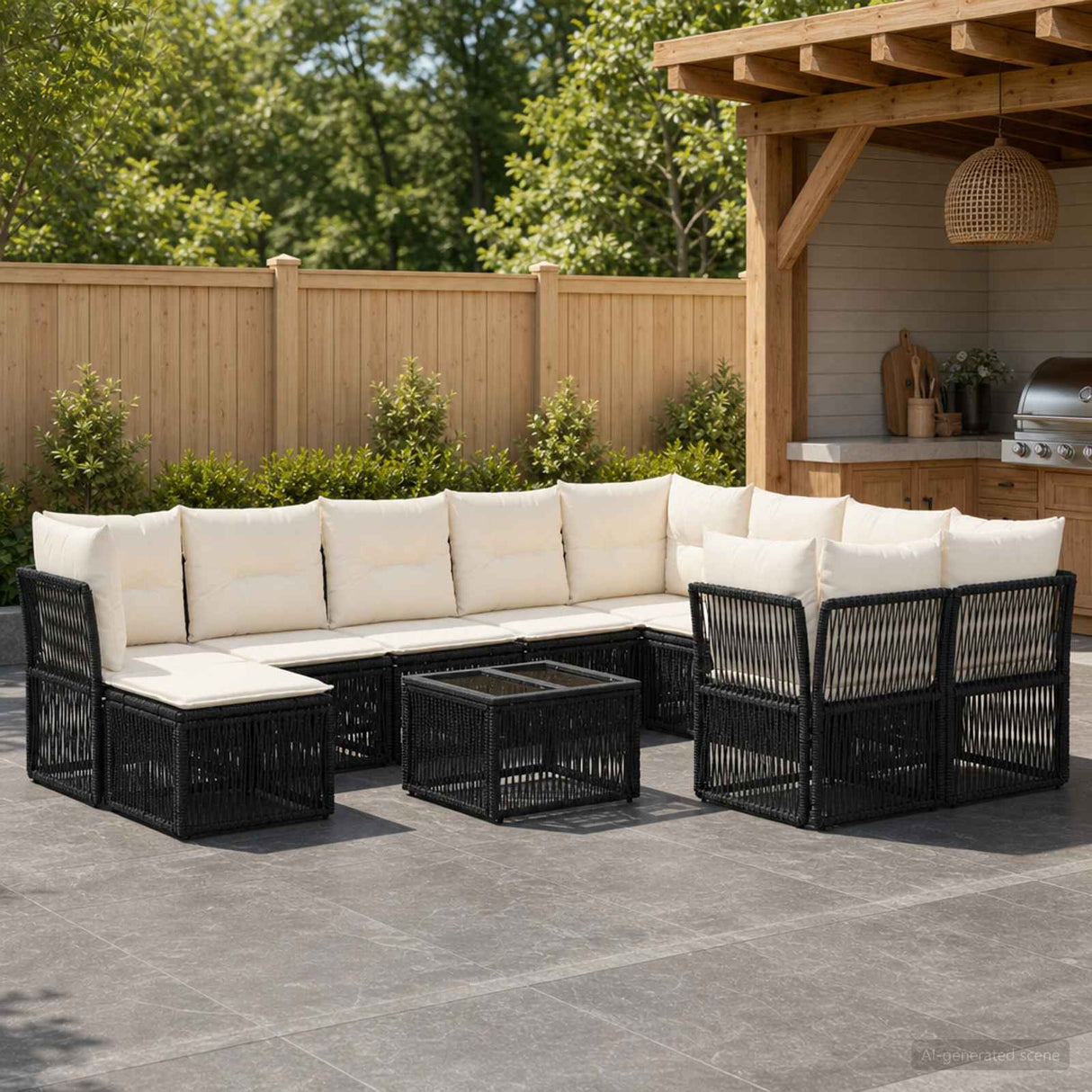 vidaXL Garden Lounge Set 11 Pieces Black Poly Rattan
