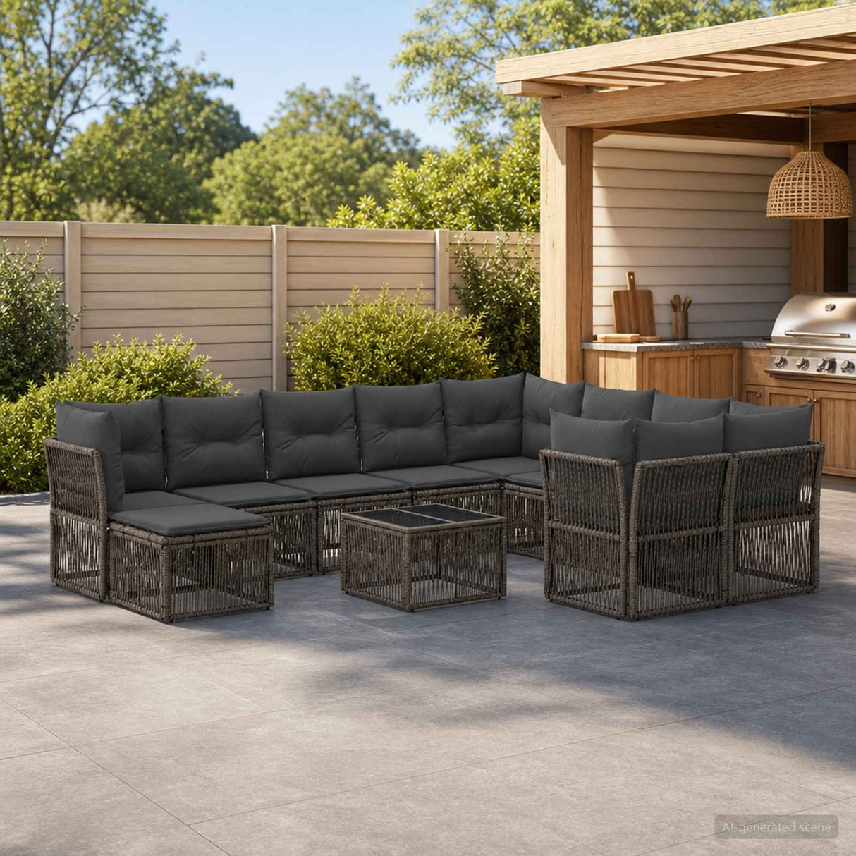vidaXL Garden Lounge Set 11 Pieces Black Poly Rattan