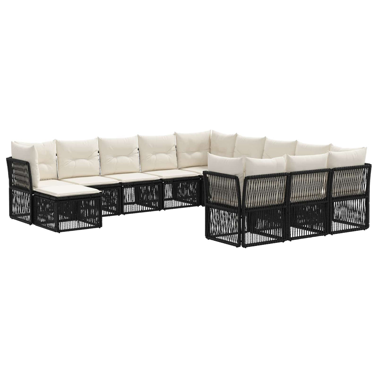 vidaXL Tuinbank Set 13 pcs Zwart poly rattan
