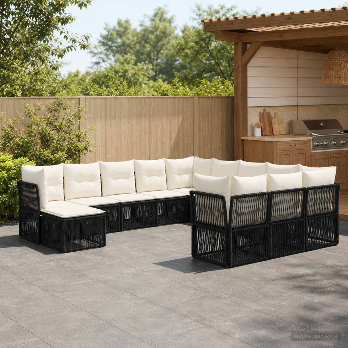 vidaXL Tuinbank Set 13 pcs Zwart poly rattan