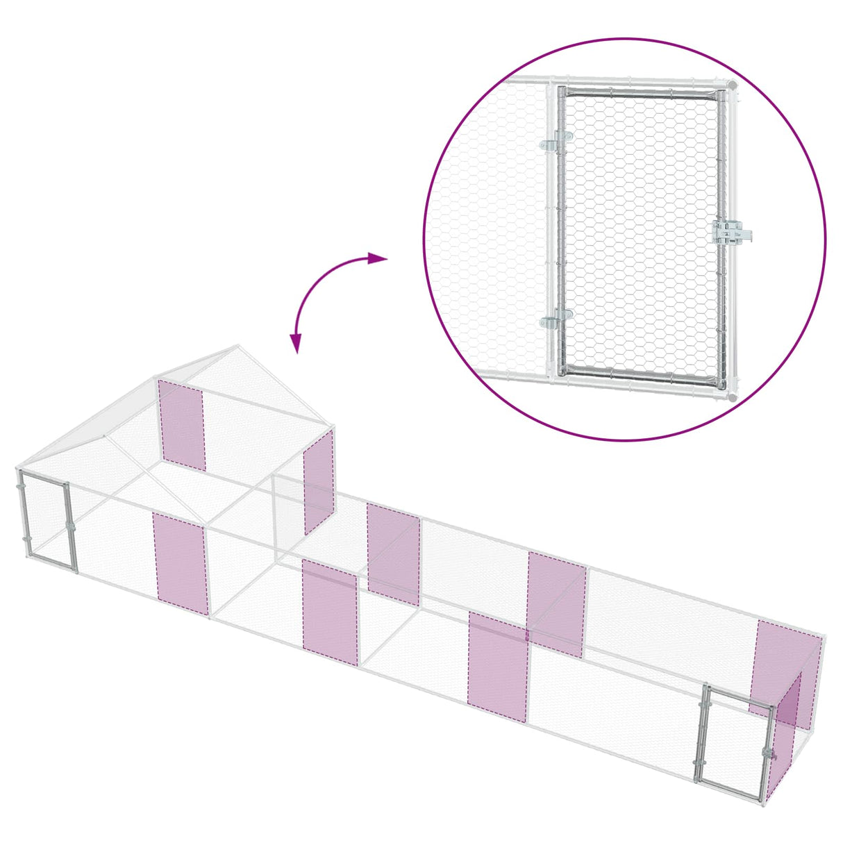 vidaXL Chicken Coop with Roof and Run 2 pcs silver 7 x 2 x 1.5 m