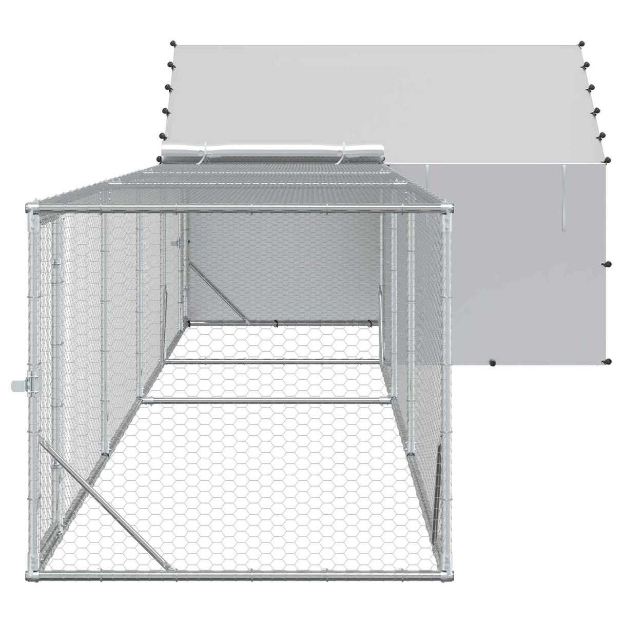 vidaXL Chicken Coop with Roof and Run 2 pcs silver 7 x 2 x 1.5 m