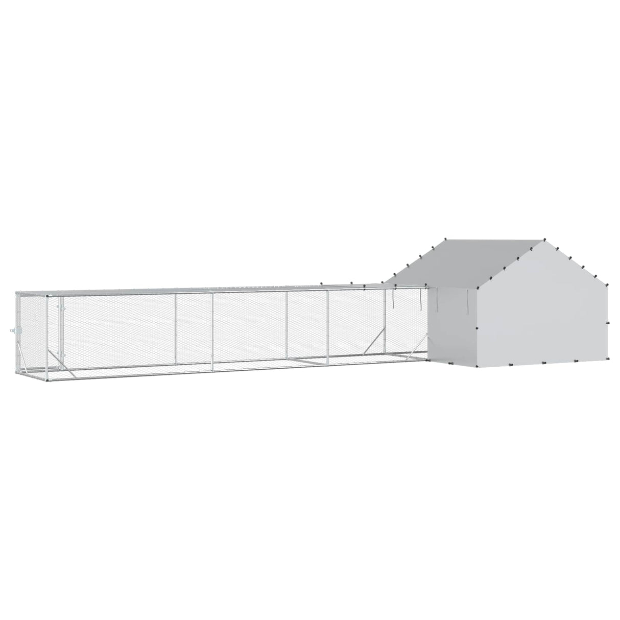 vidaXL Chicken Coop with Roof and Run 2 pcs silver 7 x 2 x 1.5 m