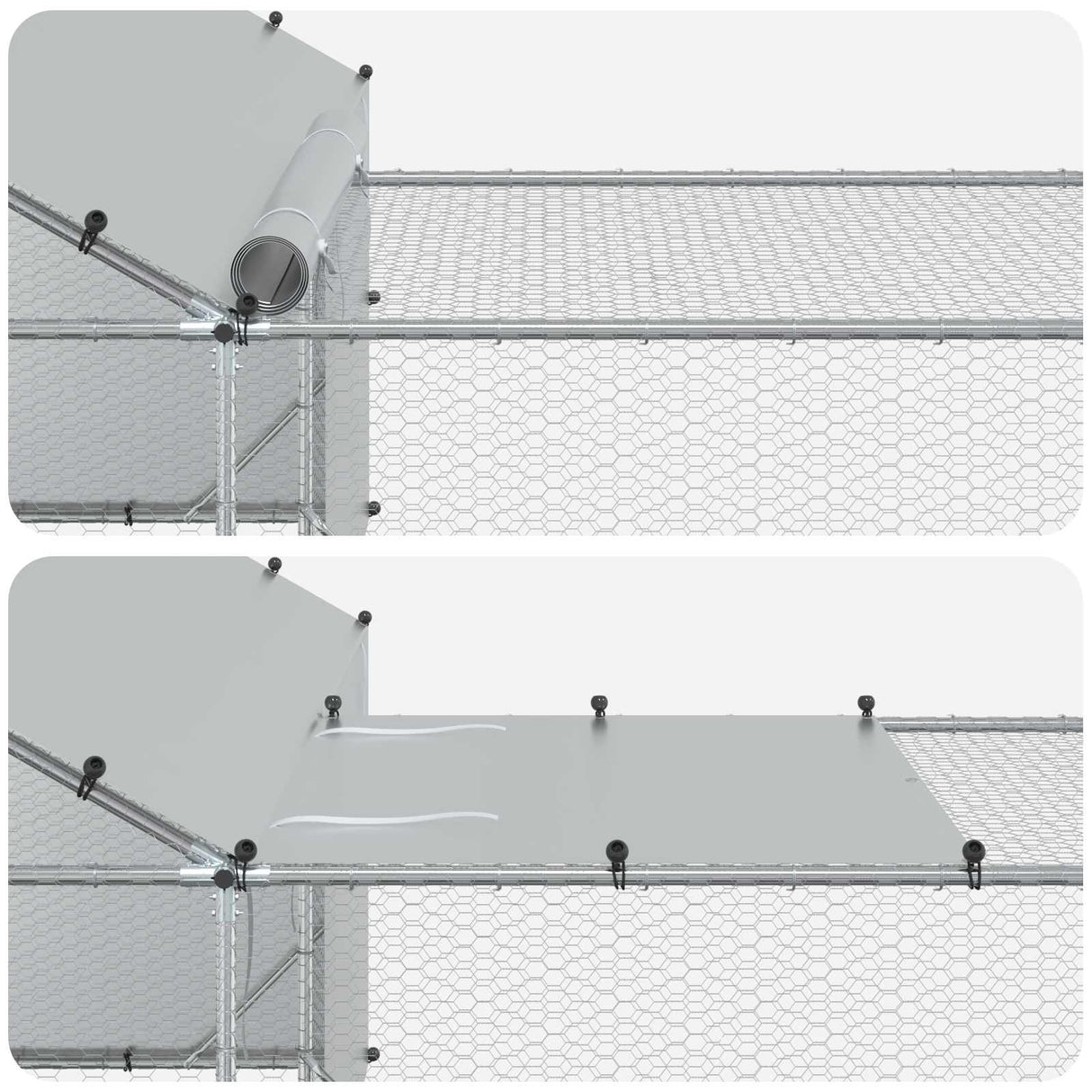 vidaXL Chicken Coop with Roof and Run 2 pcs silver 7 x 2 x 1.5 m