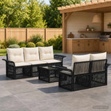 vidaXL Garden Bench Set 6 Pcs Black Poly Rattan