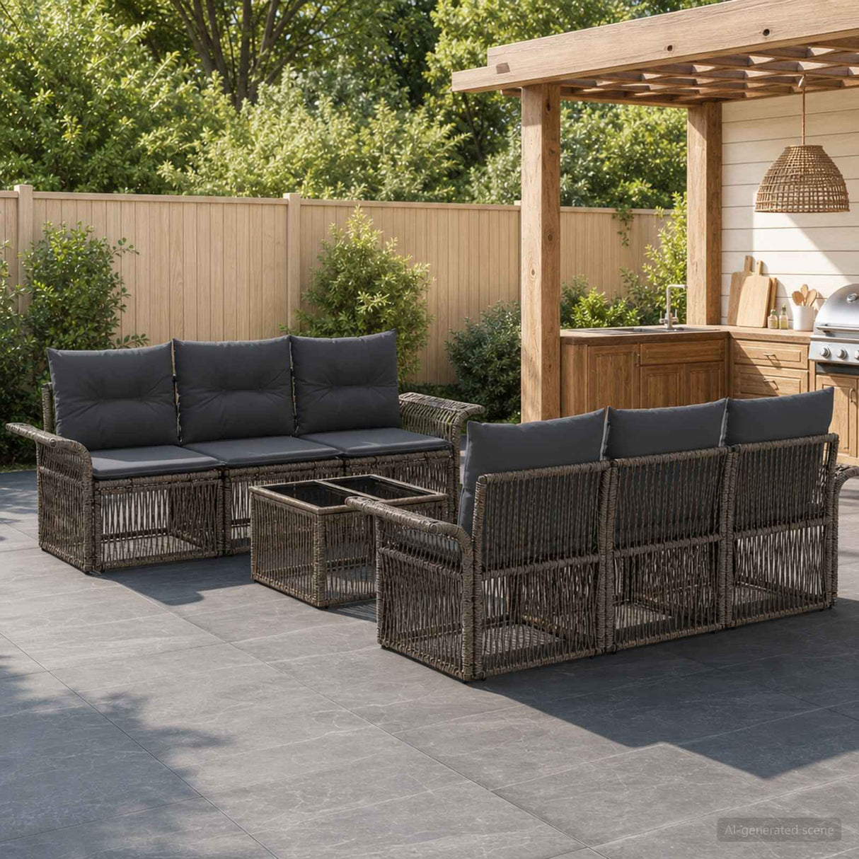 vidaXL Tuinbank Set 7 st Zwart poly rattan