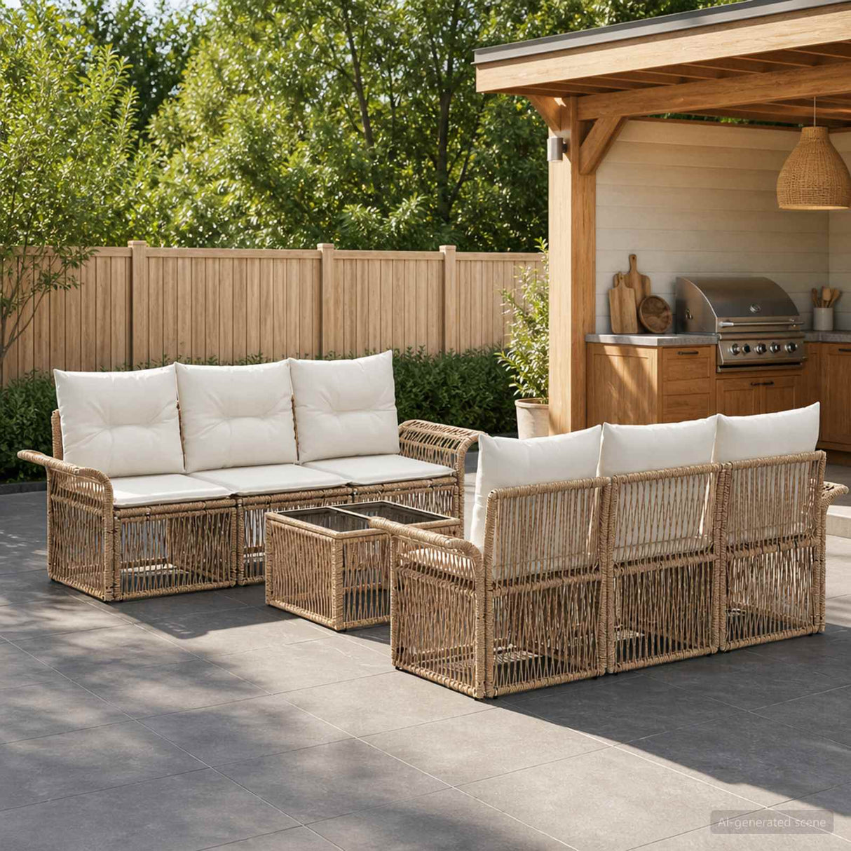vidaXL Tuinbank Set 7 st Zwart poly rattan
