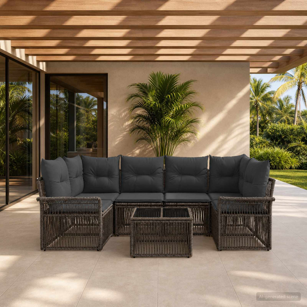 vidaXL Tuinbank Set 7 st Zwart poly rattan