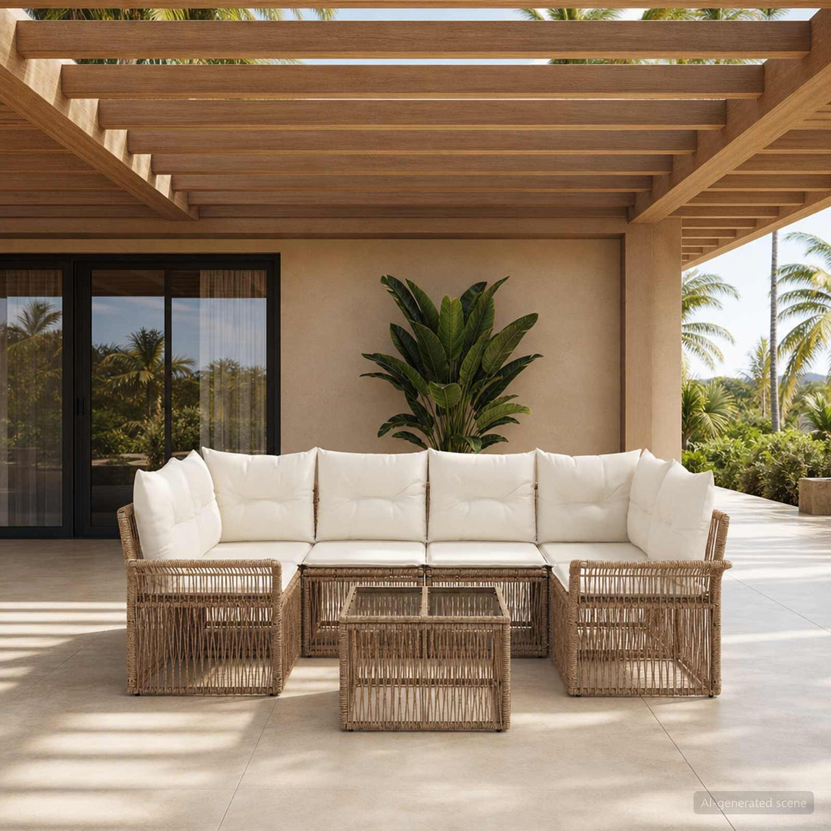 vidaXL Tuinbank Set 7 st Zwart poly rattan