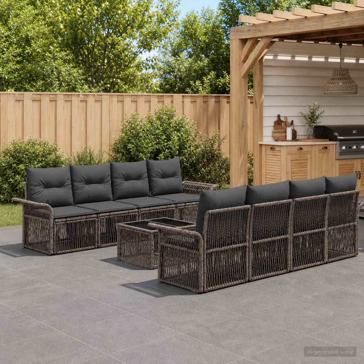 vidaXL Garden Lounge Set 9-piece Black Poly Rattan