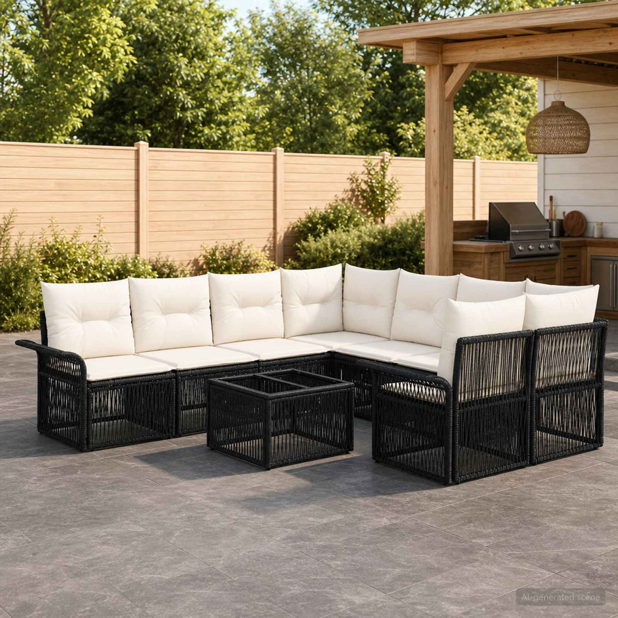 vidaXL Tuinbank Set 9 st Zwart poly rattan