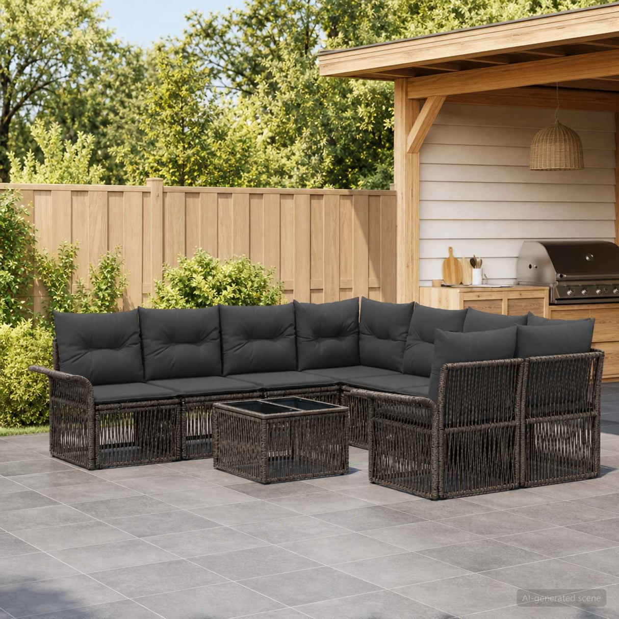 vidaXL Tuinbank Set 9 st Zwart poly rattan