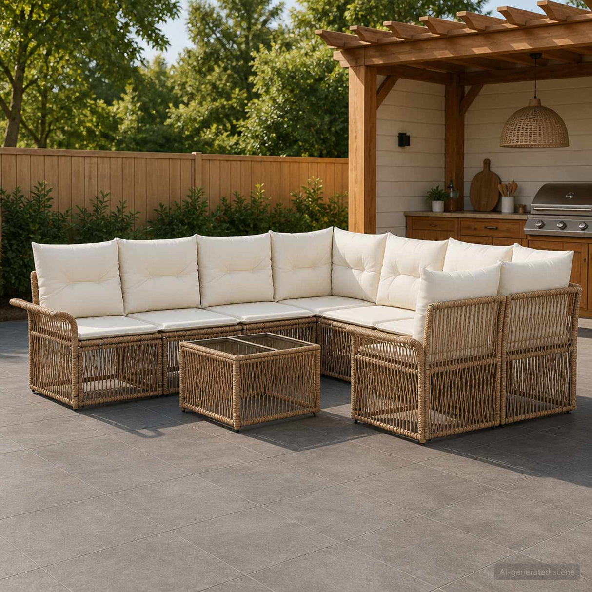 vidaXL Tuinbank Set 9 st Zwart poly rattan