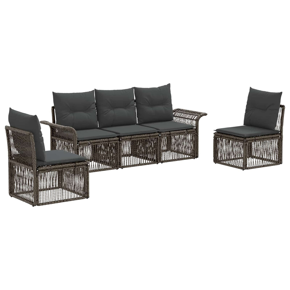 vidaXL Tuinbank Set 6 pcs Zwart poly rattan