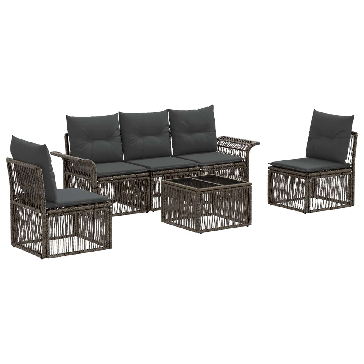 vidaXL Tuinbank Set 6 pcs Zwart poly rattan