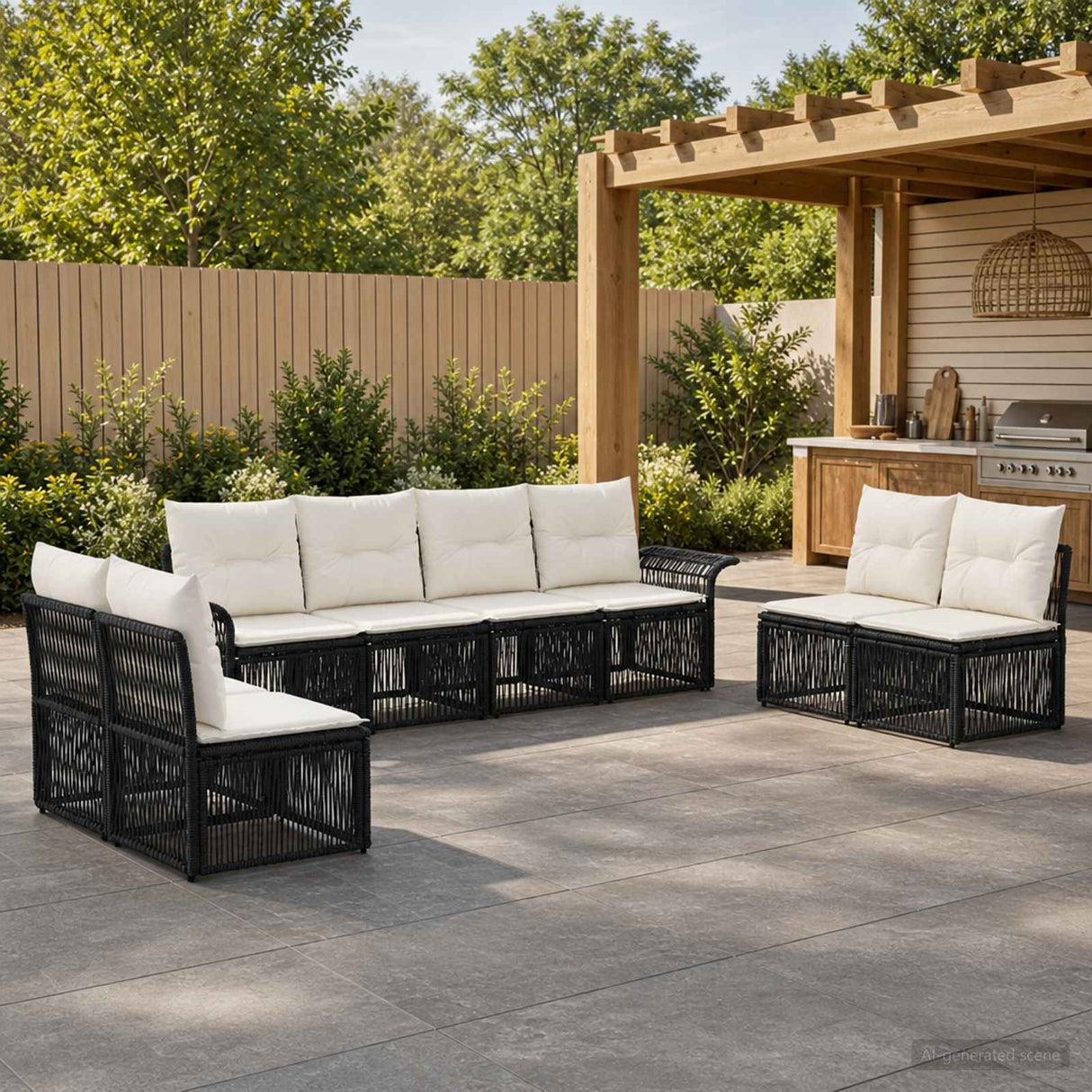 vidaXL Garden Lounge Set 9 pcs Black poly rattan