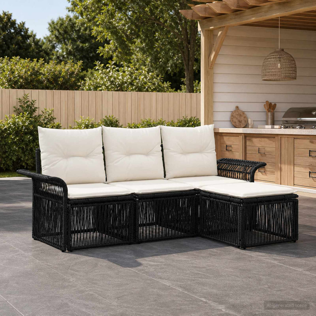 vidaXL Tuinbank Set 5 pcs Zwart poly rattan