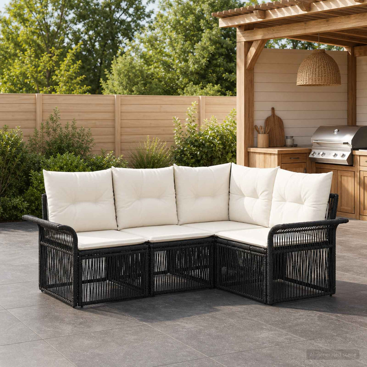 vidaXL Garden Lounge Set 5 pcs Black poly rattan