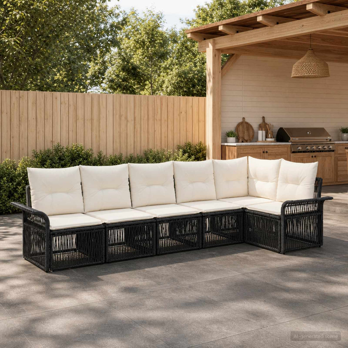 vidaXL Tuinbank Set 7 pcs Grijs poly rattan