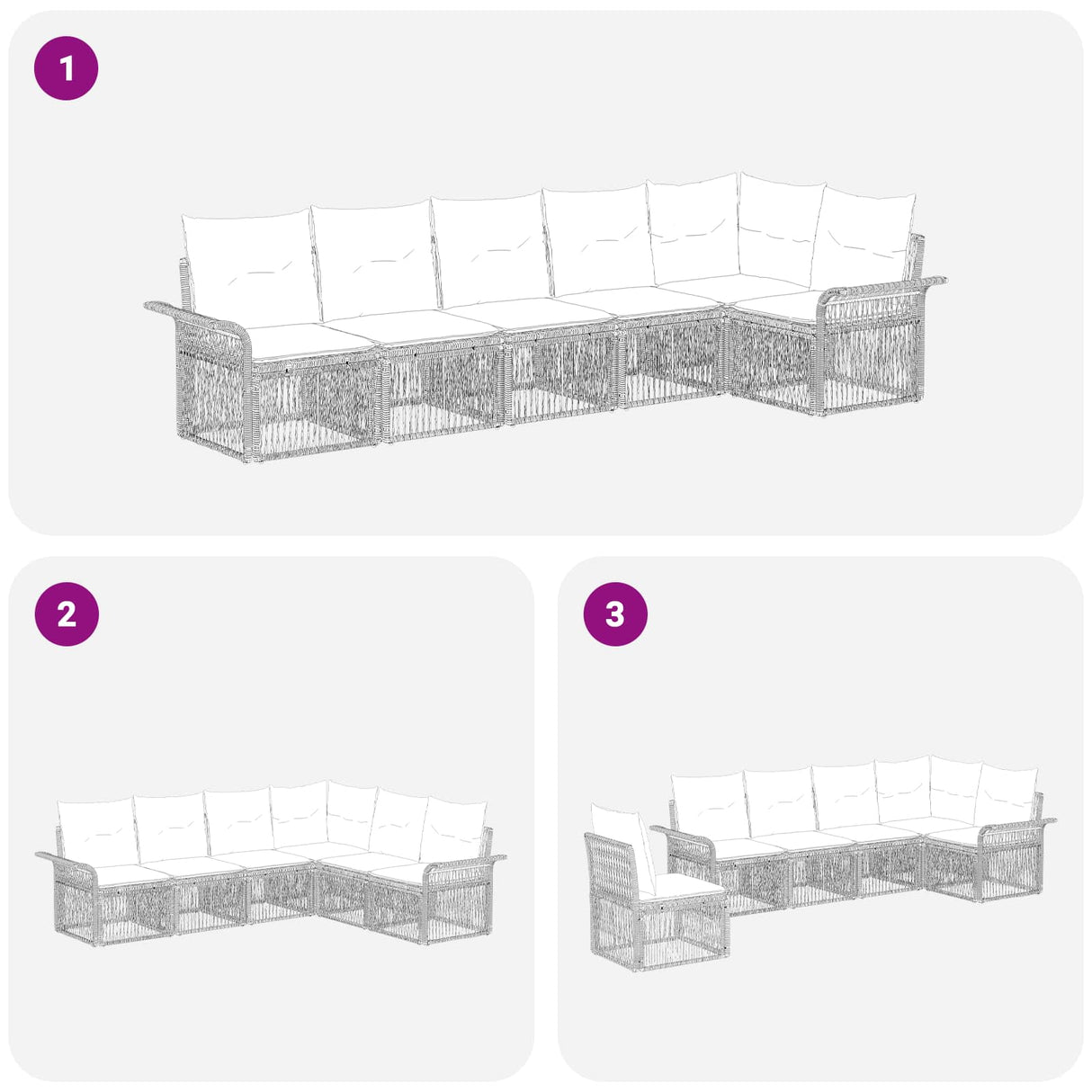vidaXL Tuinbank Set 7 pcs Grijs poly rattan