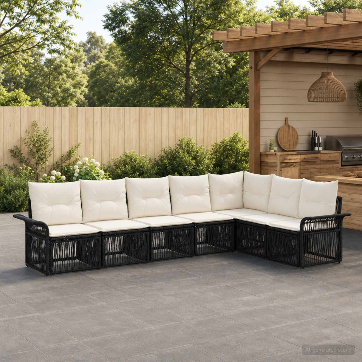 vidaXL Tuinbank Set 8 pcs Zwart poly rattan