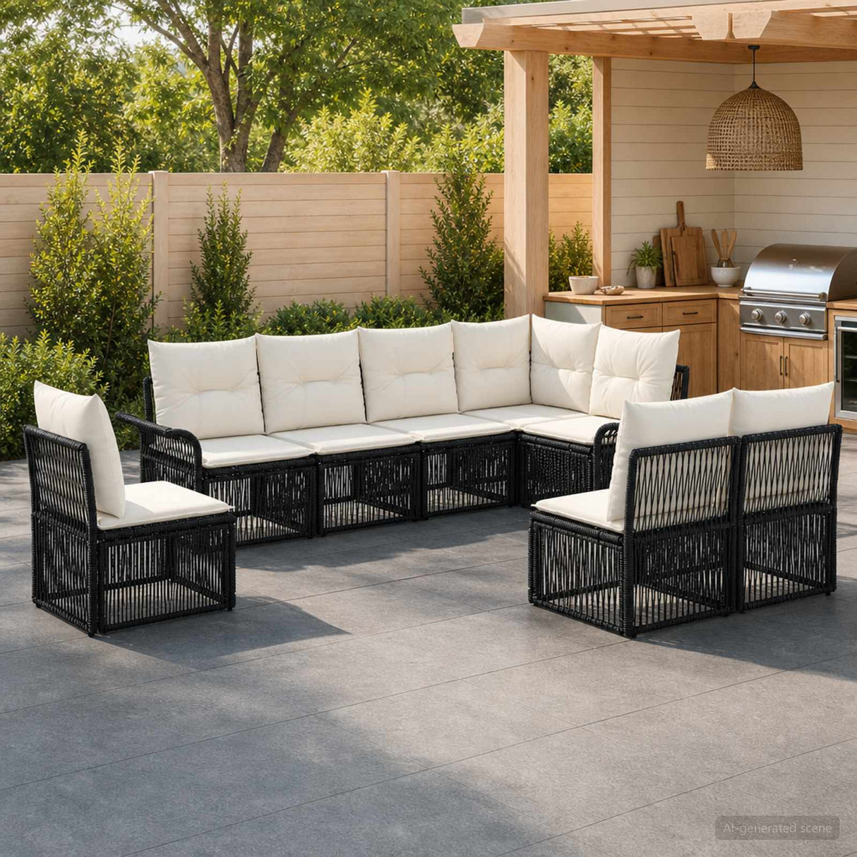 vidaXL Garden Sofa Set 9 pcs Black poly rattan