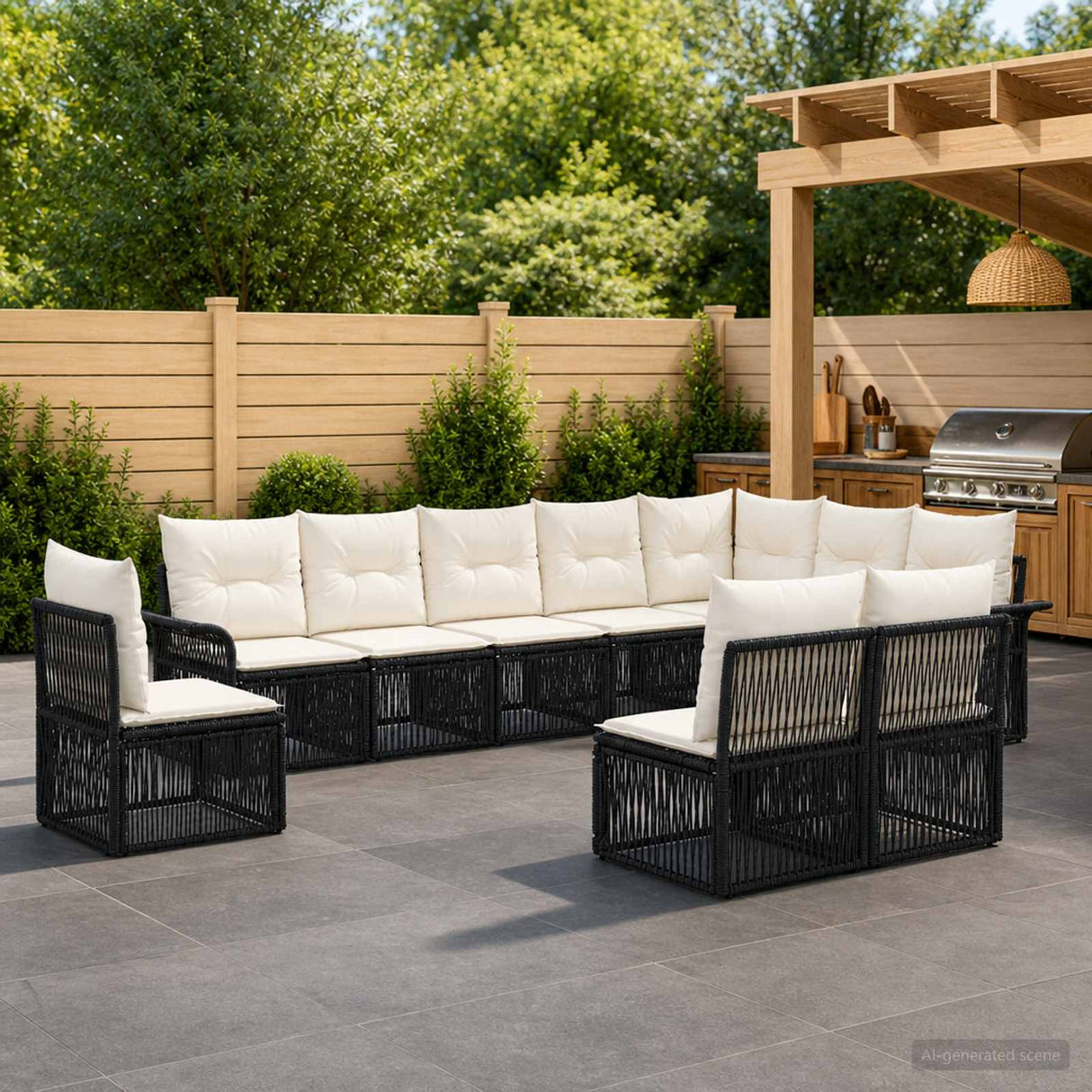 vidaXL Tuinbank Set 11 pcs Zwart poly rattan