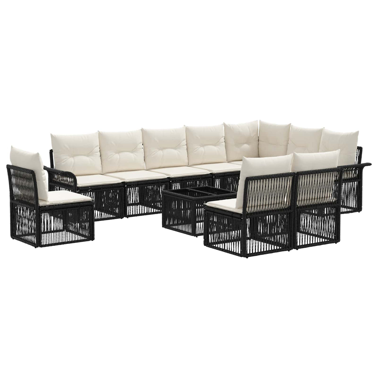vidaXL Tuinbank Set 11 pcs Zwart poly rattan