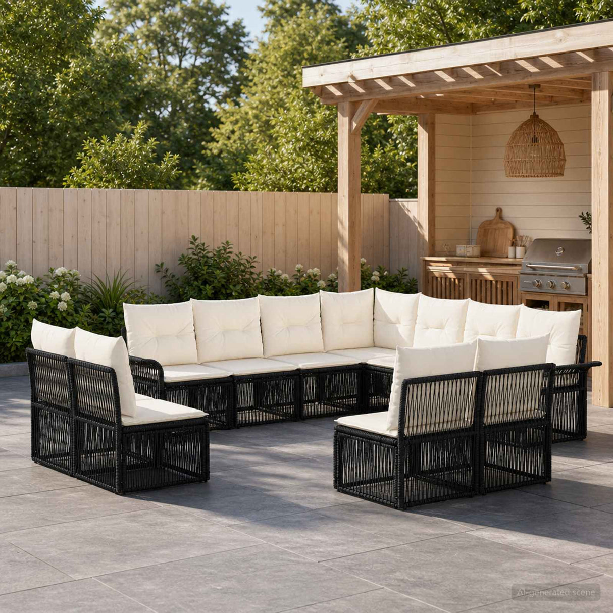 vidaXL Tuinbank Set 12 pcs Zwart poly rattan