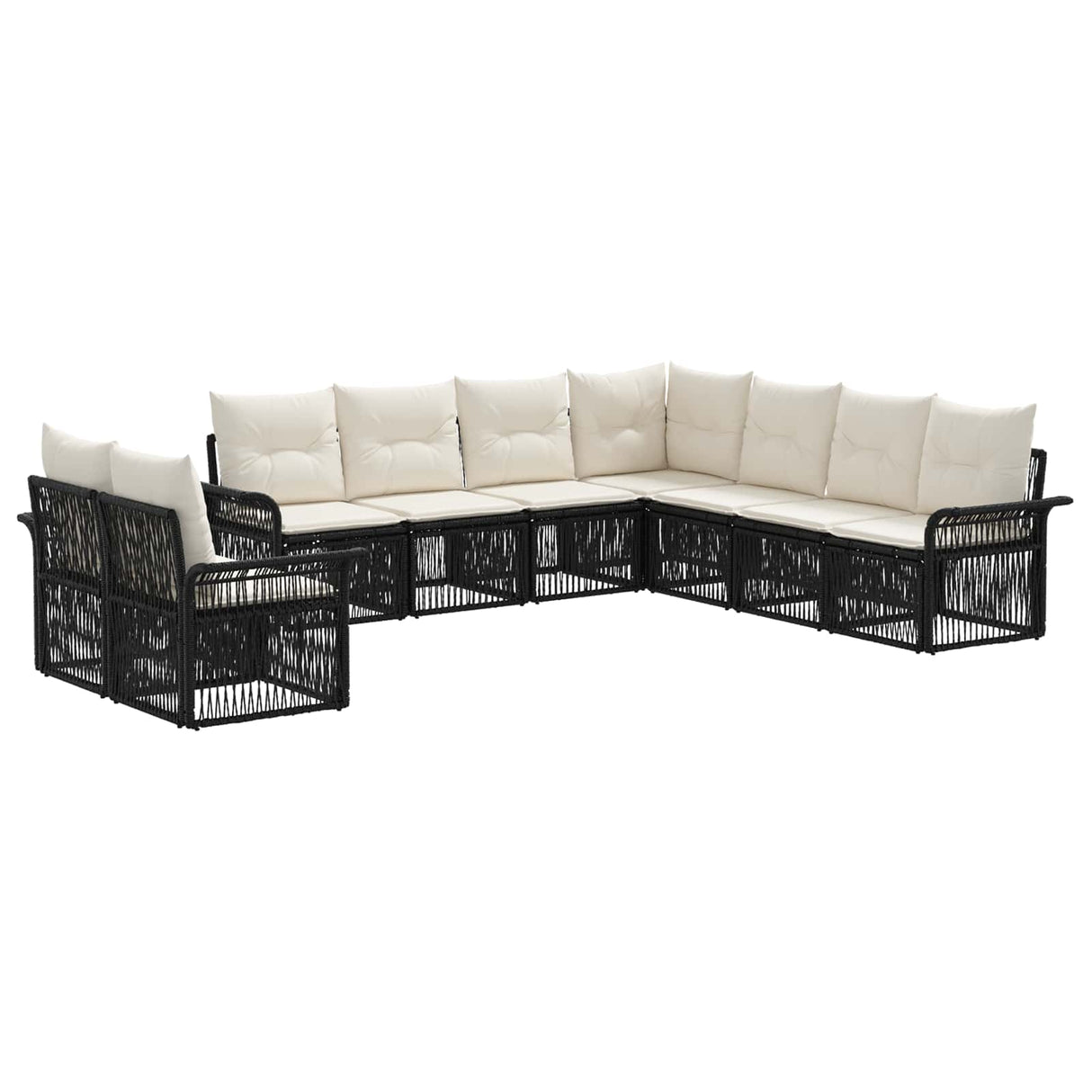 vidaXL Tuinbank Set 10 pcs Zwart poly rattan