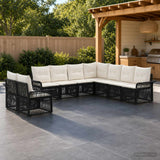 vidaXL Tuinbank Set 10 pcs Zwart poly rattan