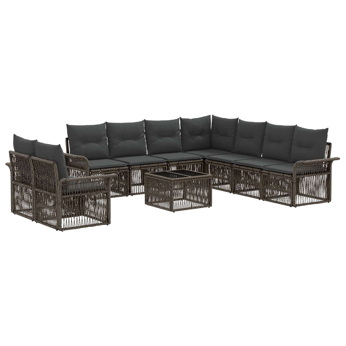 vidaXL Tuinbank Set 10 pcs Zwart poly rattan