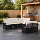 vidaXL Tuinbank Set 7 st 7-Aantal zitplaatsen Zwart poly rattan