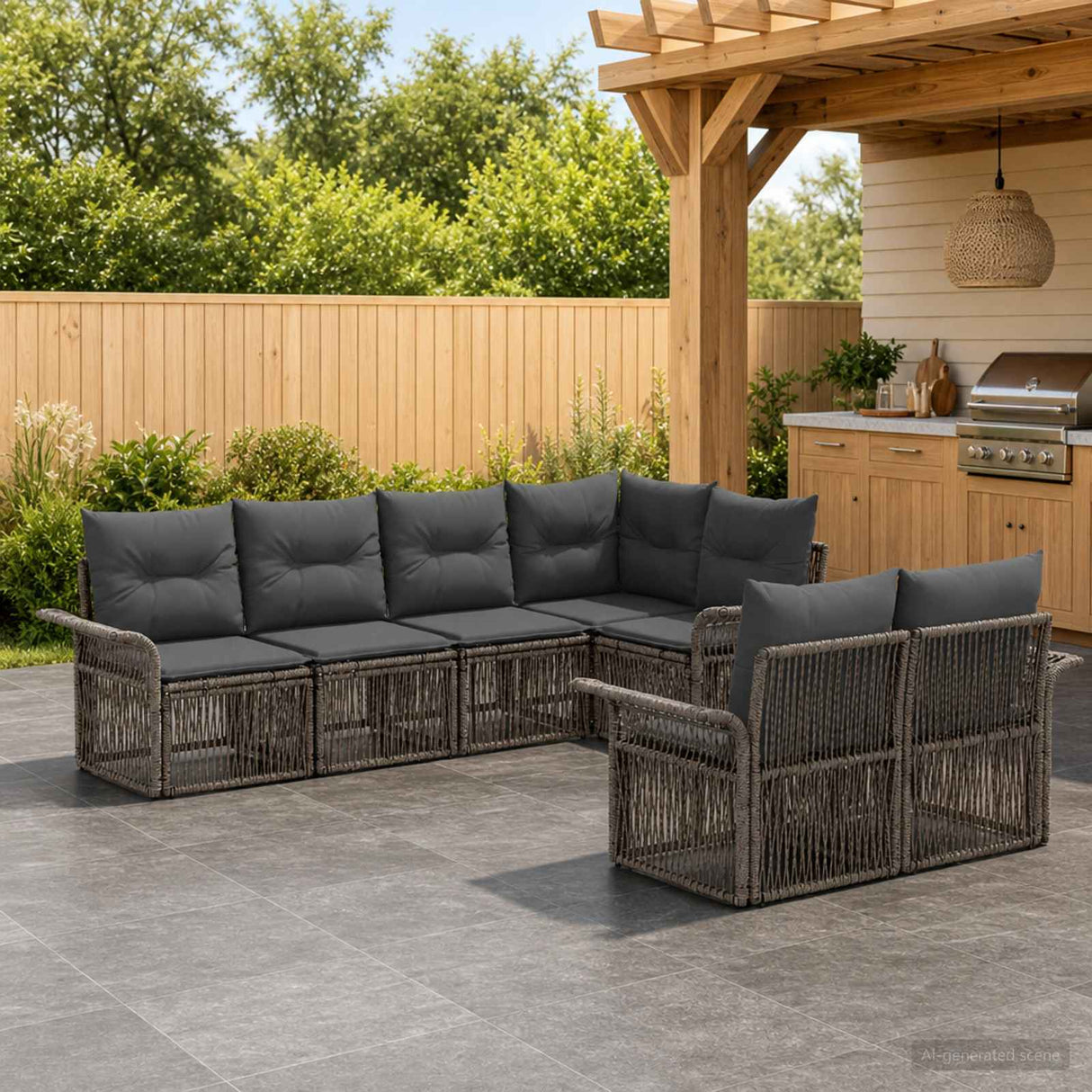vidaXL Tuinbank Set 7 st 7-Aantal zitplaatsen Zwart poly rattan