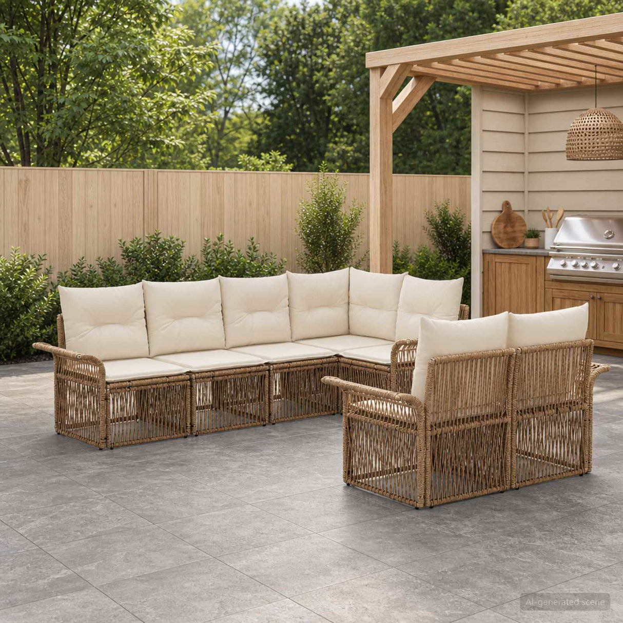 vidaXL Tuinbank Set 7 st 7-Aantal zitplaatsen Zwart poly rattan