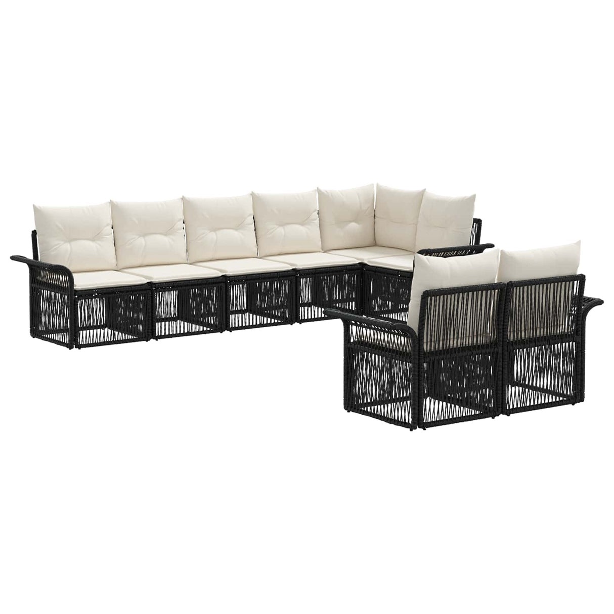 vidaXL Tuinbank Set 9 pcs Zwart poly rattan