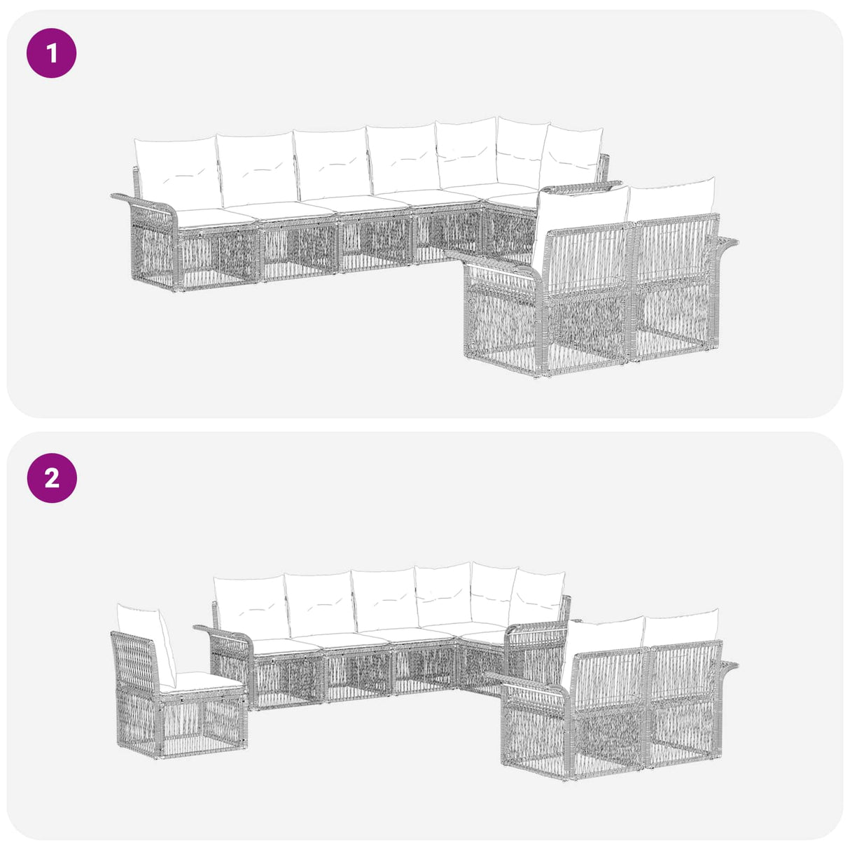 vidaXL Tuinbank Set 9 pcs Zwart poly rattan