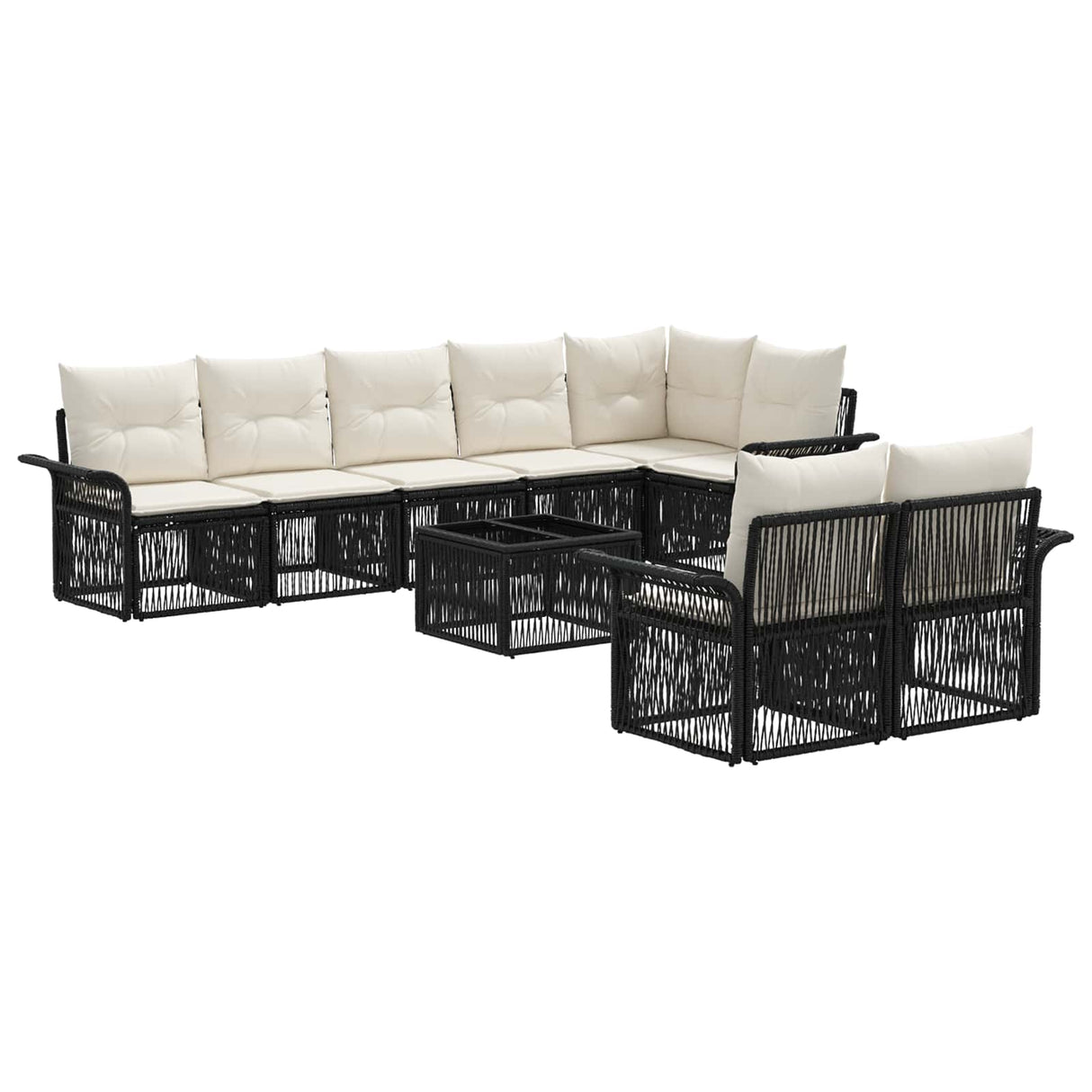 vidaXL Tuinbank Set 9 pcs Zwart poly rattan