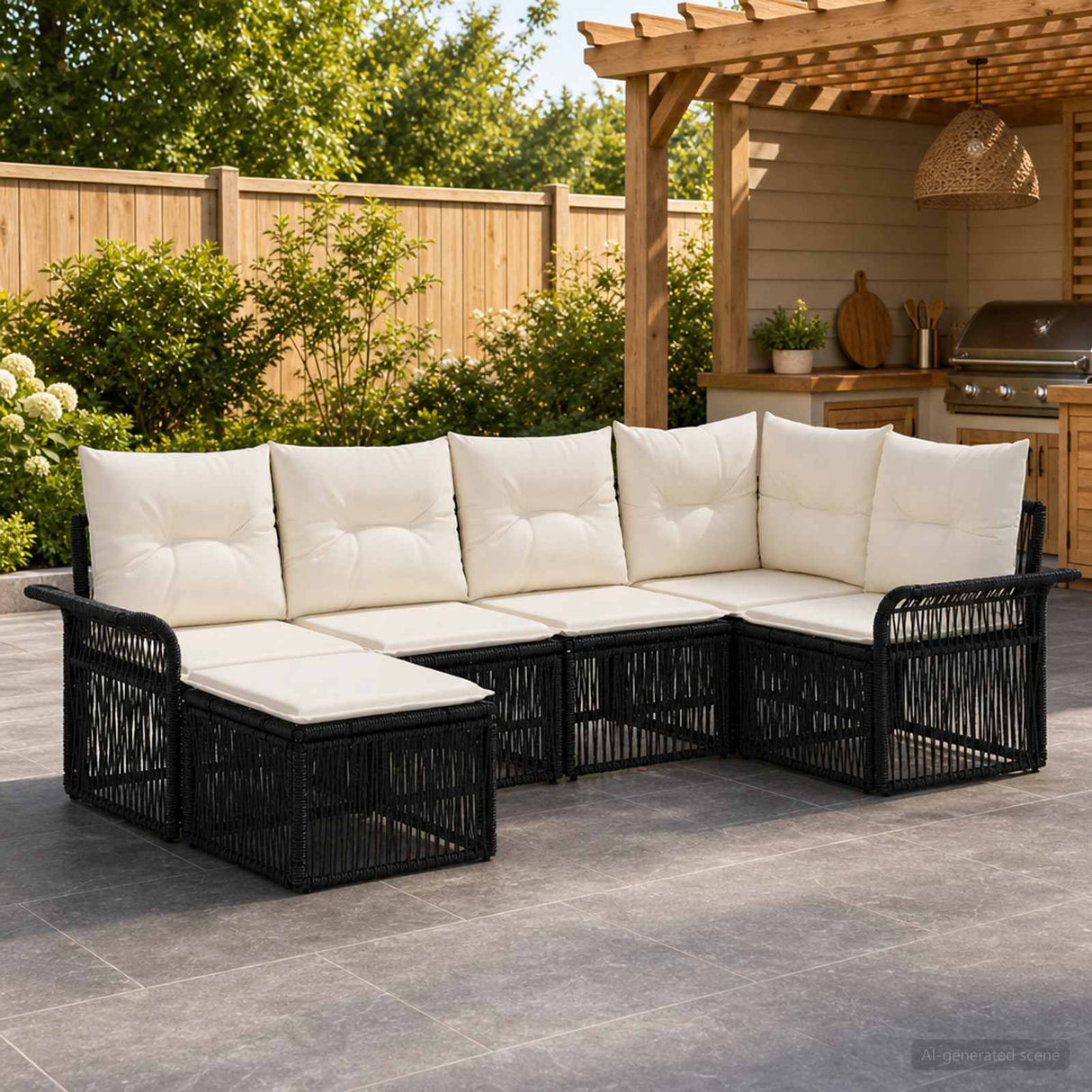 vidaXL Tuinbank Set 7 pcs Zwart poly rattan